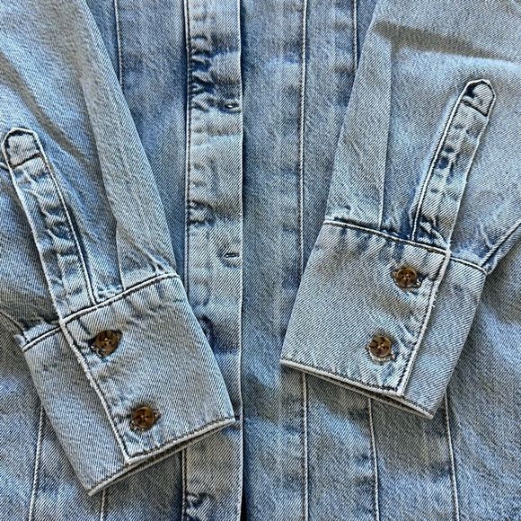 Good American Seamed Long Sleeve Denim Shirt Dress Size 1 - Picture 6 of 8